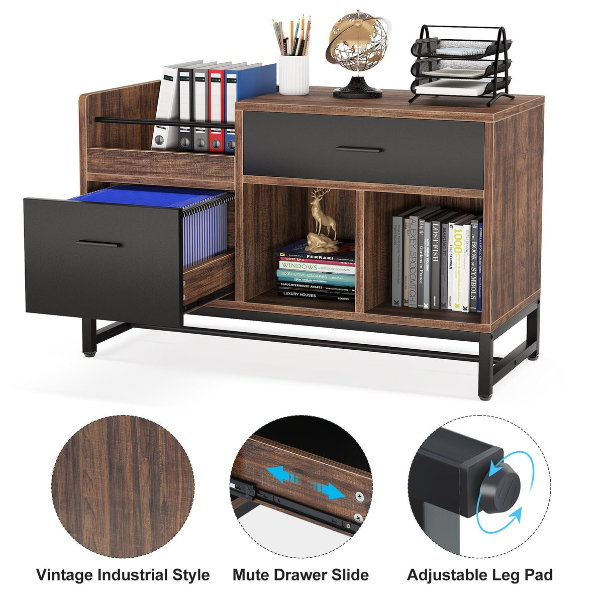 Tribesigns Brown/Black 2-Drawer 39.4-in File Cabinet