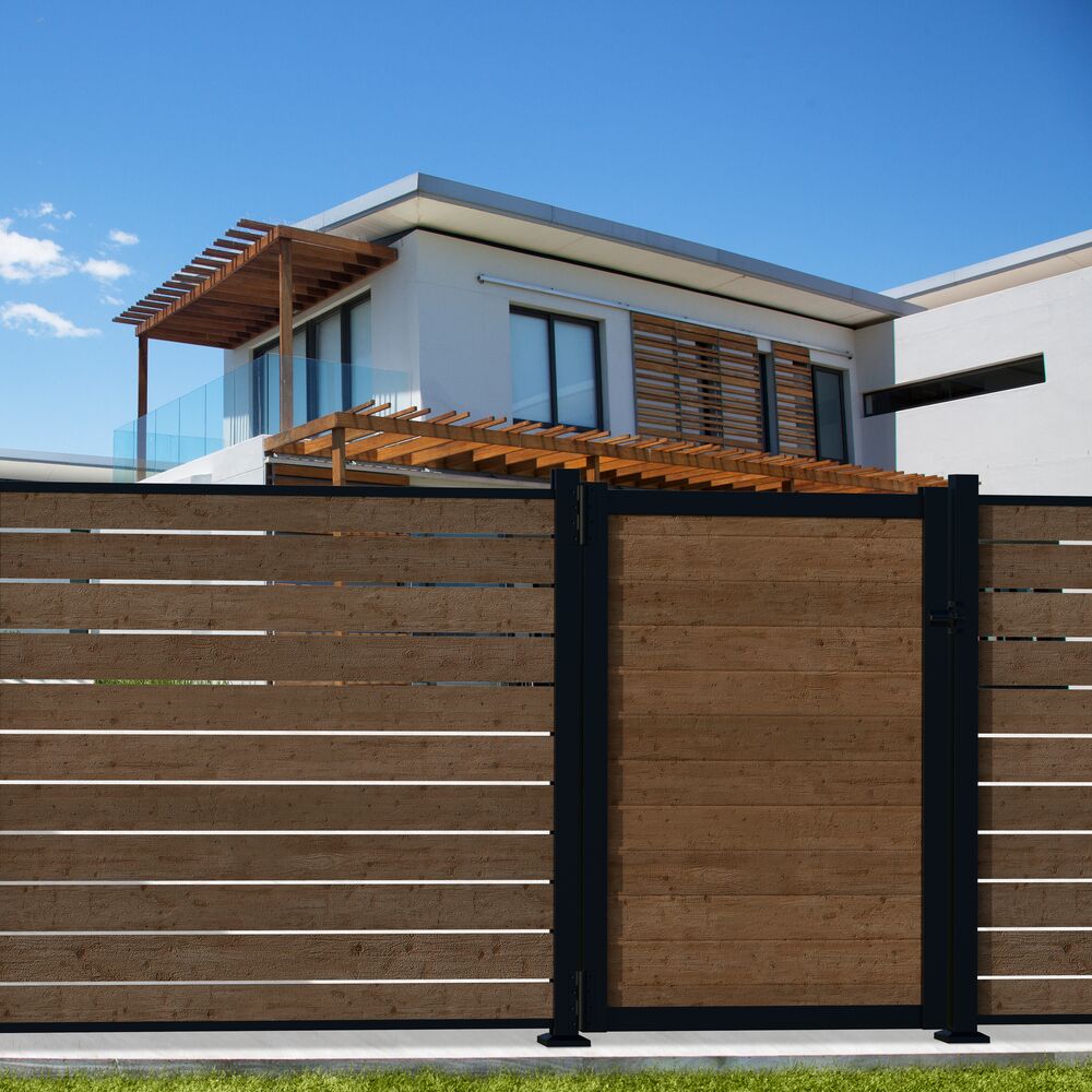 Freedom Alloy Mixed Material 6-ft H x 5-ft W Black Aluminum Privacy Fence Gate