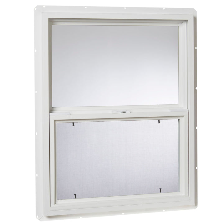 Project Source 20000S Series New Construction 23-1/2-in x 29-1/2-in x 2-1/4-in Jamb White Vinyl Single-Pane Single-Hung Window, Half Screen Included