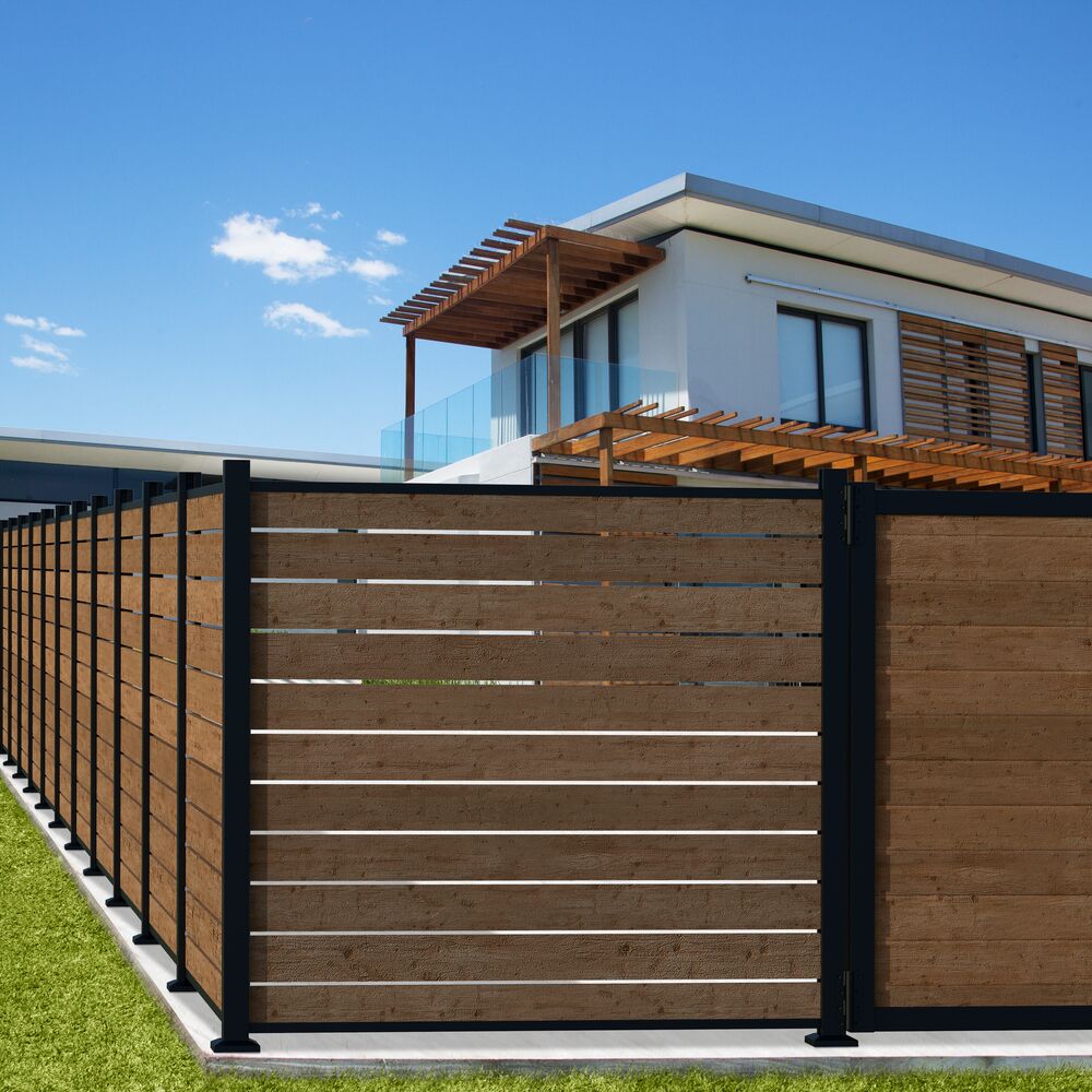 Freedom Alloy Mixed Material 6-ft H x 5-ft W Black Aluminum Privacy Fence Gate
