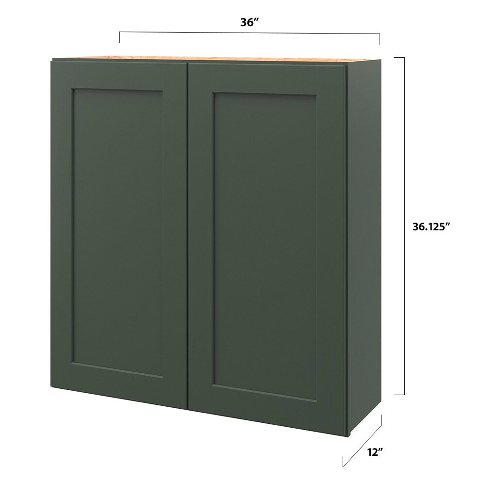 allen + roth Galway 36-in W x 36.125-in H x 12-in D Sage Wall Fully Assembled Cabinet (Flat Panel Shaker Door Style)