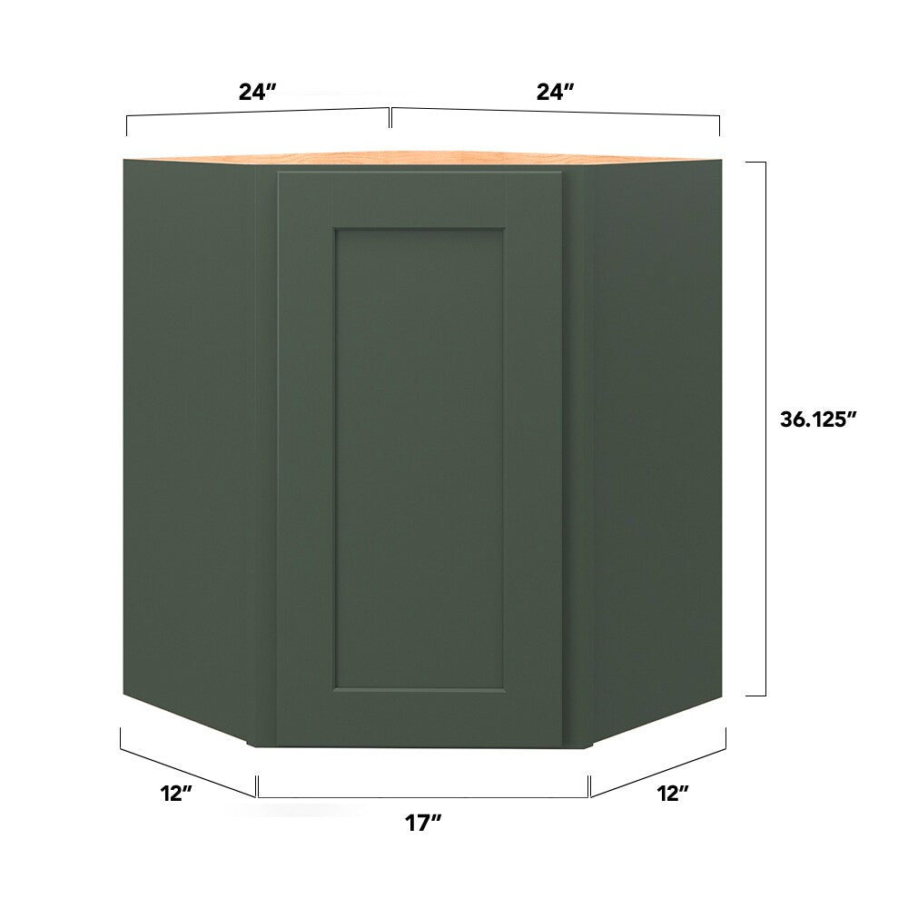 allen + roth Galway 24-in W x 36.125-in H x 12-in D Sage Diagonal Corner Wall Fully Assembled Cabinet (Flat Panel Shaker Style)