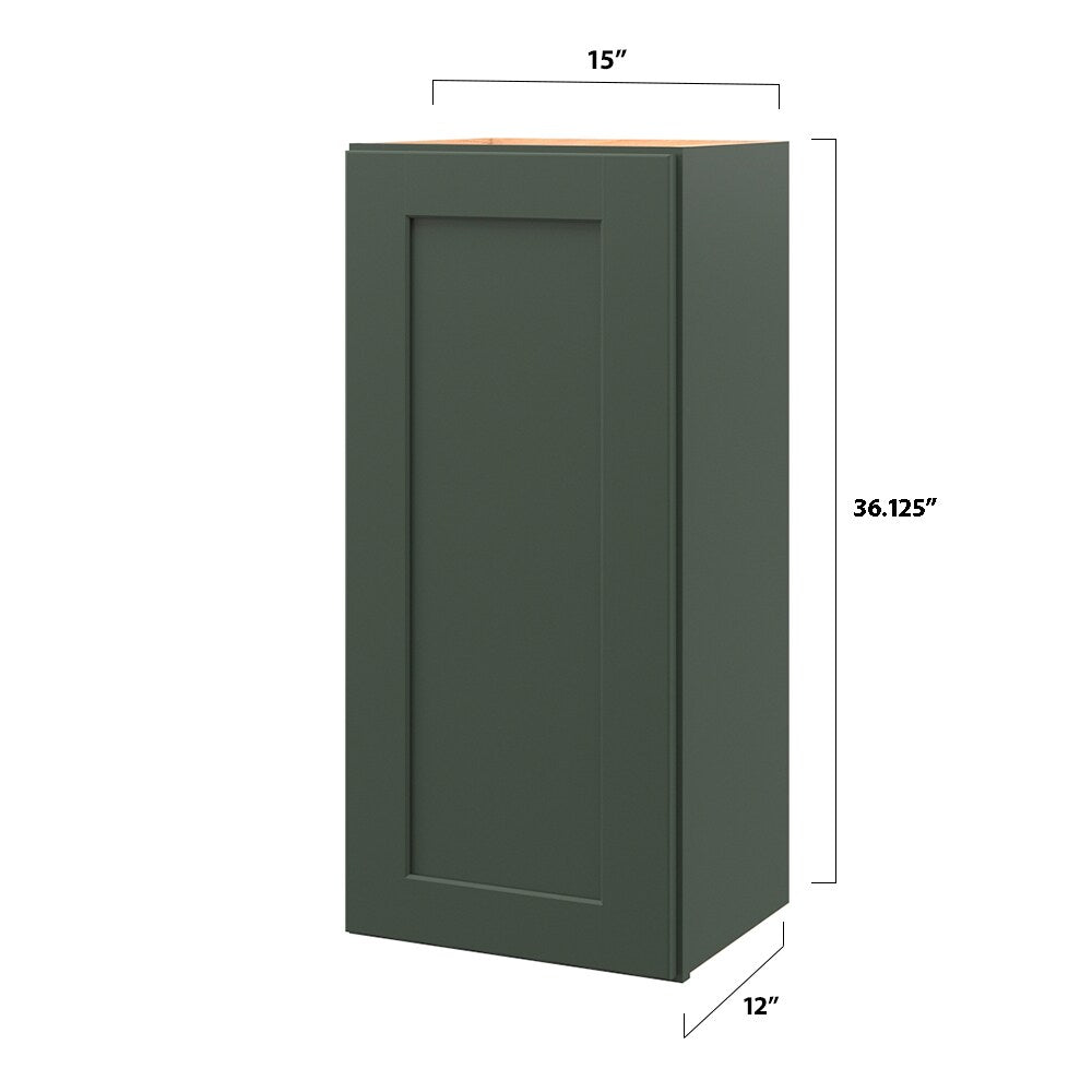 allen + roth Galway 15-in W x 36.125-in H x 12-in D Sage Wall Fully Assembled Cabinet (Flat Panel Shaker Door Style)