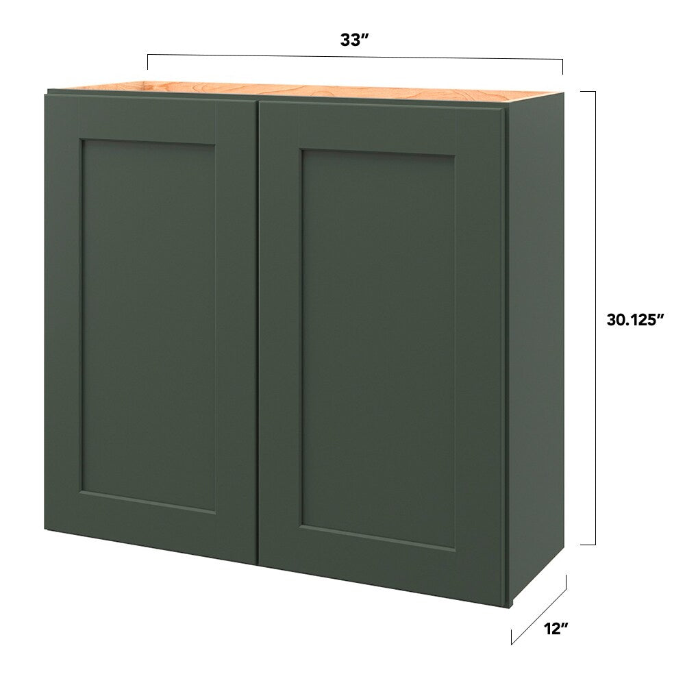 allen + roth Galway 33-in W x 30.125-in H x 12-in D Sage Wall Fully Assembled Cabinet (Flat Panel Shaker Door Style)