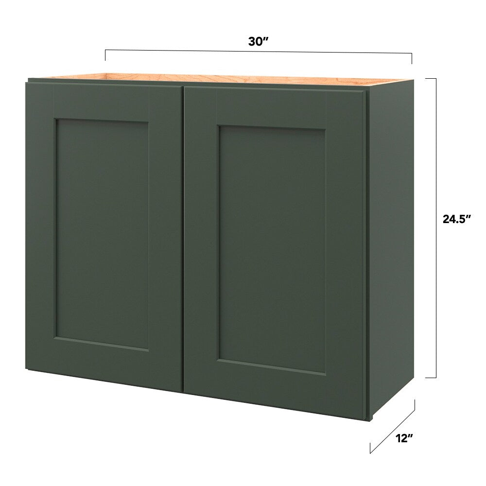 allen + roth Galway 30-in W x 24.5-in H x 12-in D Sage Wall Fully Assembled Cabinet (Flat Panel Shaker Door Style)