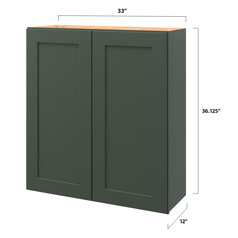 allen + roth Galway 33-in W x 36.125-in H x 12-in D Sage Wall Fully Assembled Cabinet (Flat Panel Shaker Door Style)