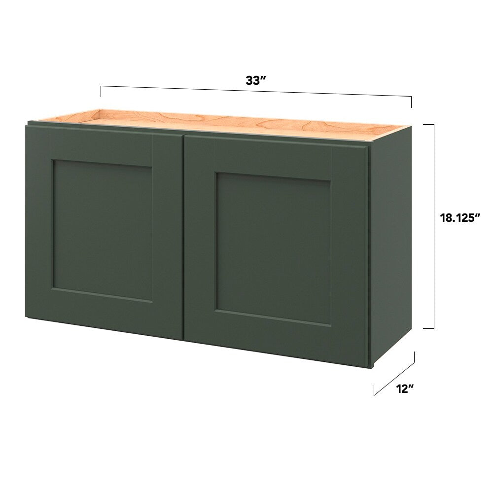 allen + roth Galway 33-in W x 18.125-in H x 12-in D Sage Wall Fully Assembled Cabinet (Flat Panel Shaker Door Style)