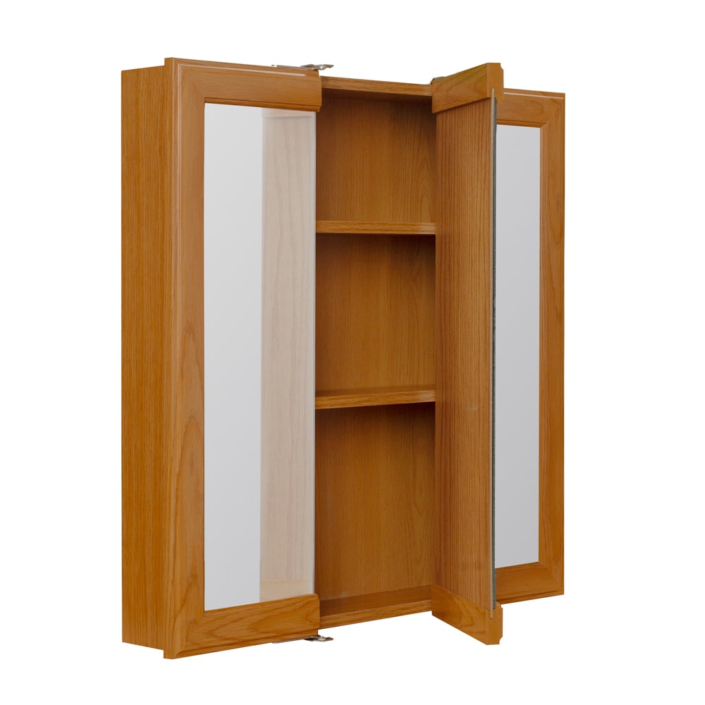 Project Source 24.25-in x 24-in Surface Mount Oak Mirrored Medicine Cabinet