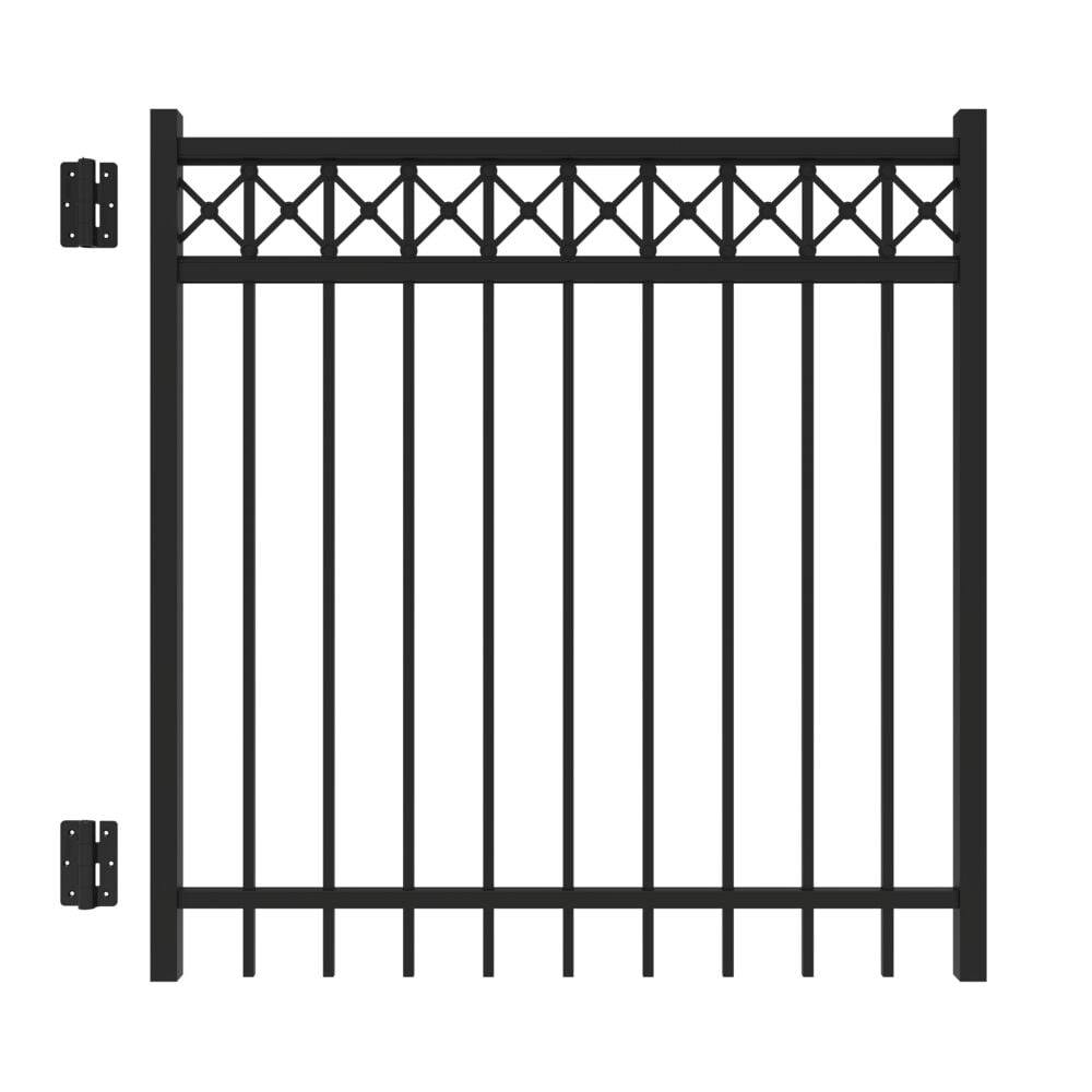 Freedom Hampshire 4-ft H x 4-ft W Black Aluminum Spaced Picket Flat-top Decorative Fence Gate