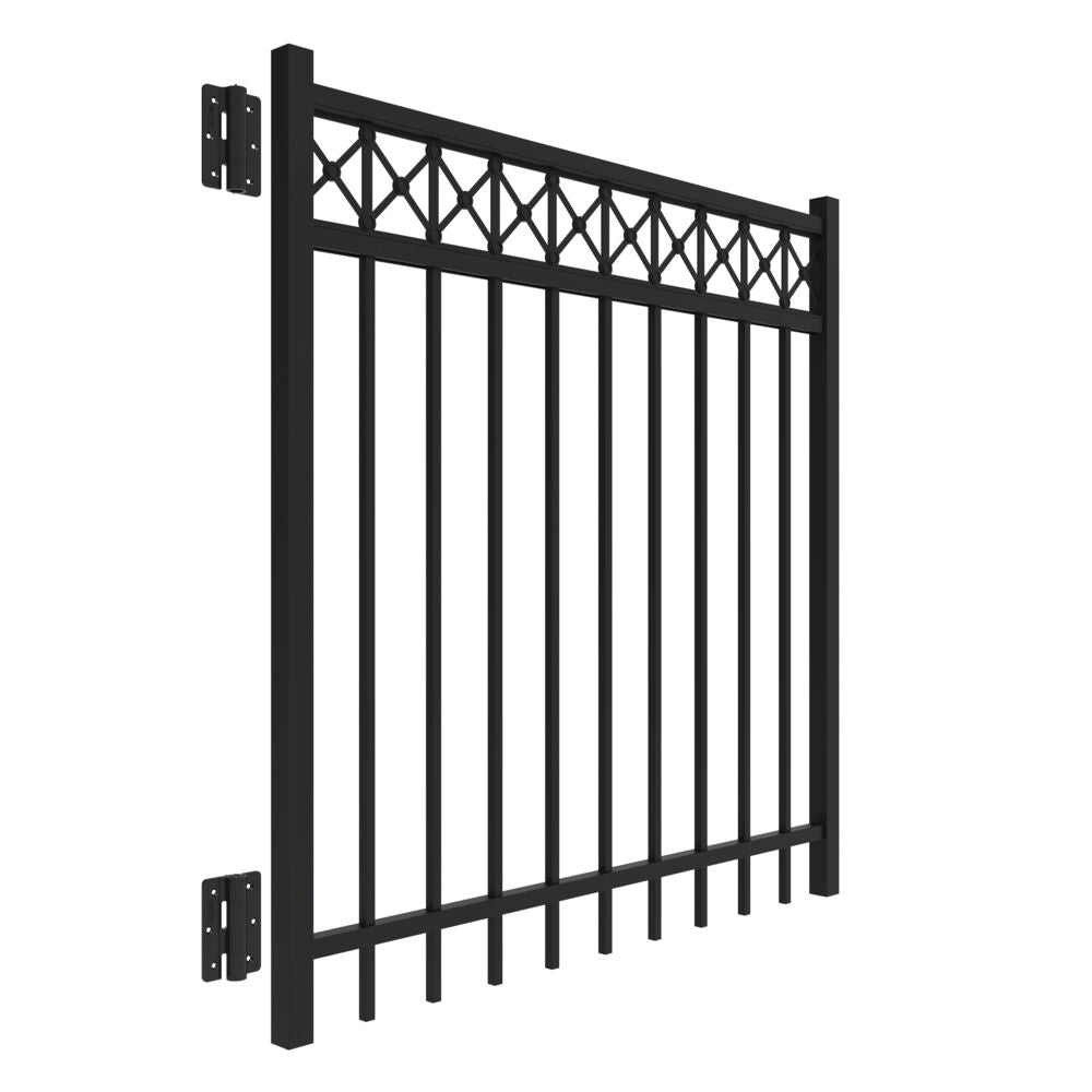 Freedom Hampshire 4-ft H x 4-ft W Black Aluminum Spaced Picket Flat-top Decorative Fence Gate