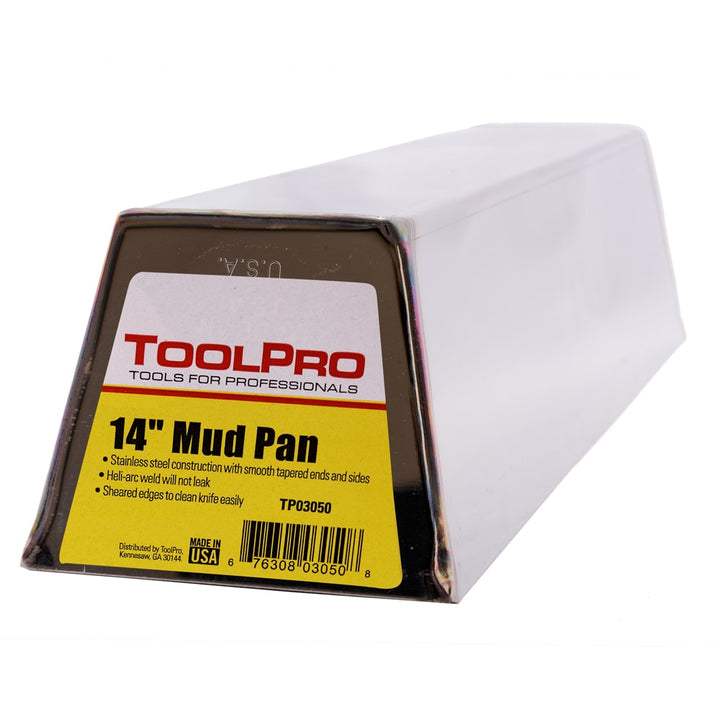 ToolPro 14 in. Stainless Steel Gripped Mud Pan 5-in W x 14-in L x 4-in D Drywall Mud Pan