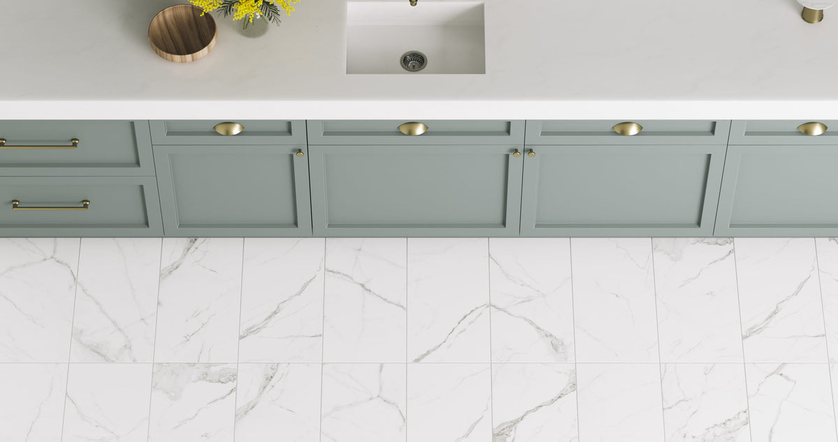 Satori Statuario Matte 12-in x 24-in Porcelain Marble-Look Floor & Wall Tile, Rectified Edge