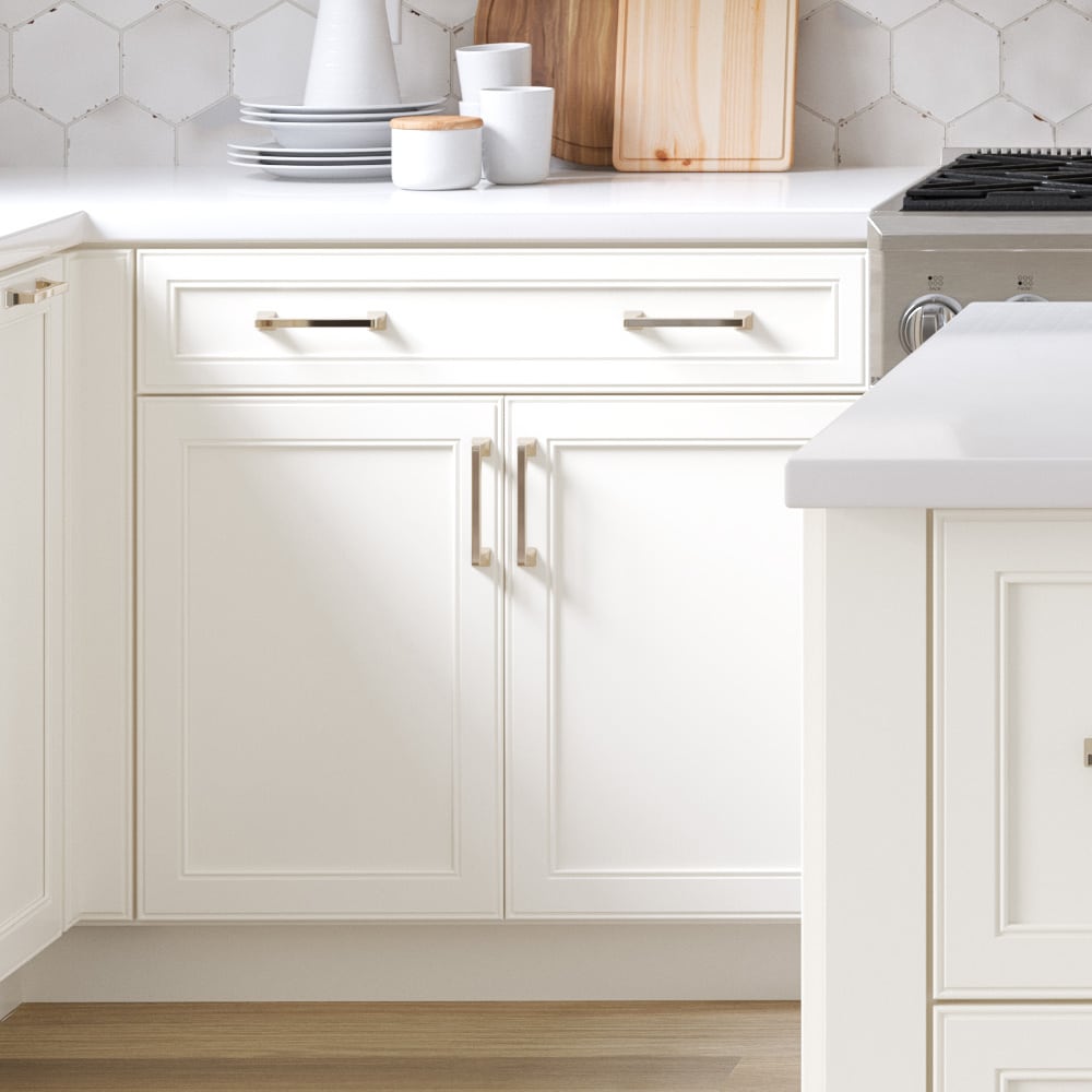 allen + roth McKeller 30-in W x 34.5-in H x 24-in D Linen 1-Drawer Base Fully Assembled Cabinet (Flat Panel Mitered Style)