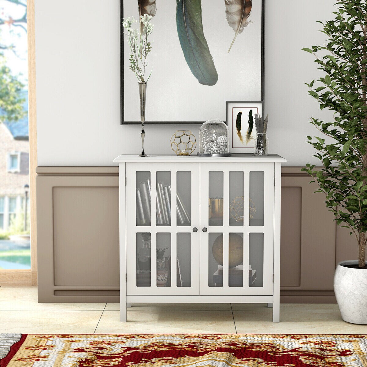 Costway 14-in W x 31-in H Wood Composite White Freestanding Utility Storage Cabinet