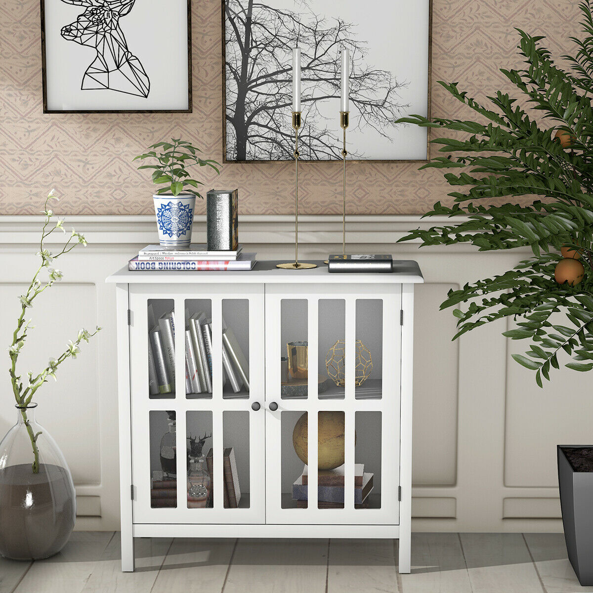 Costway 14-in W x 31-in H Wood Composite White Freestanding Utility Storage Cabinet