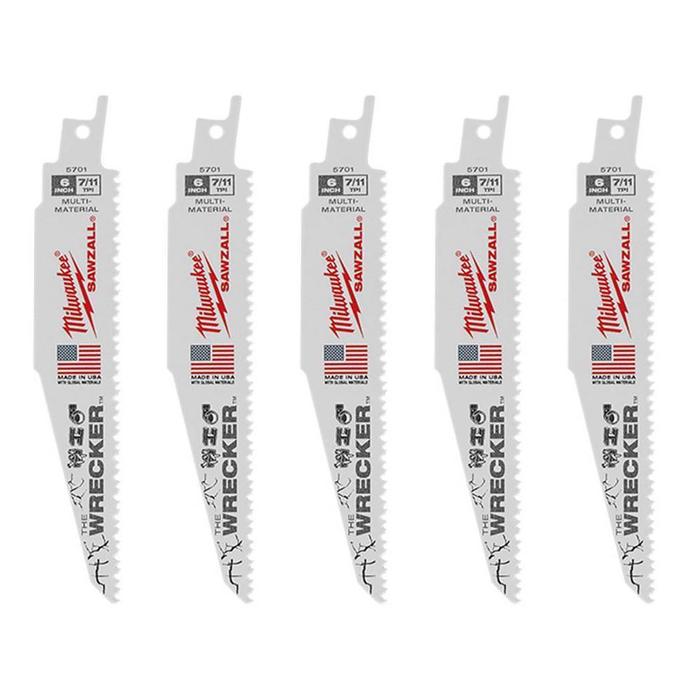 9 in. 7/11 Teeth per in. WRECKER Demolition Mutli-Material Cutting SAWZALL Reciprocating Saw Blades (5 Pack) - Super Arbor