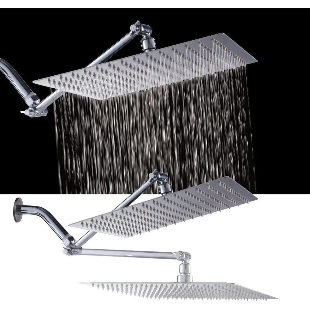 3-Spray Patterns 12 in. Wall Mount Rainfall Fixed Shower Head with Solid Brass  Adjustable Extension Arm in Chrome - Super Arbor