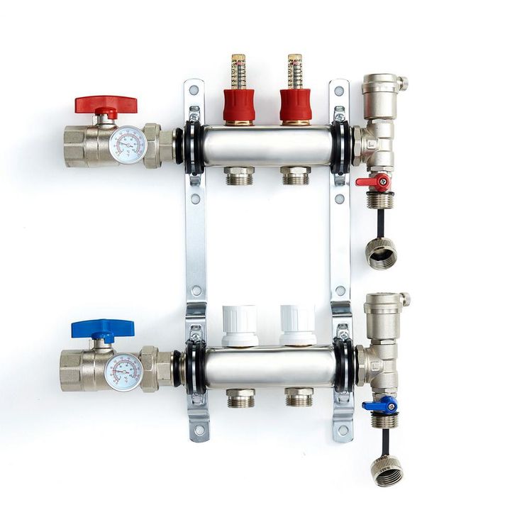 1 in. NPT Inlet x 1/2 in.  Stainless Steel Compression Connection 2-Outlet Radiant Heating Manifold