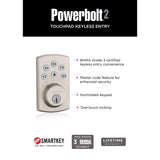 Powerbolt2 Satin Nickel Single Cylinder Electronic Deadbolt Featuring SmartKey Security and Balboa Passage Lever - Super Arbor