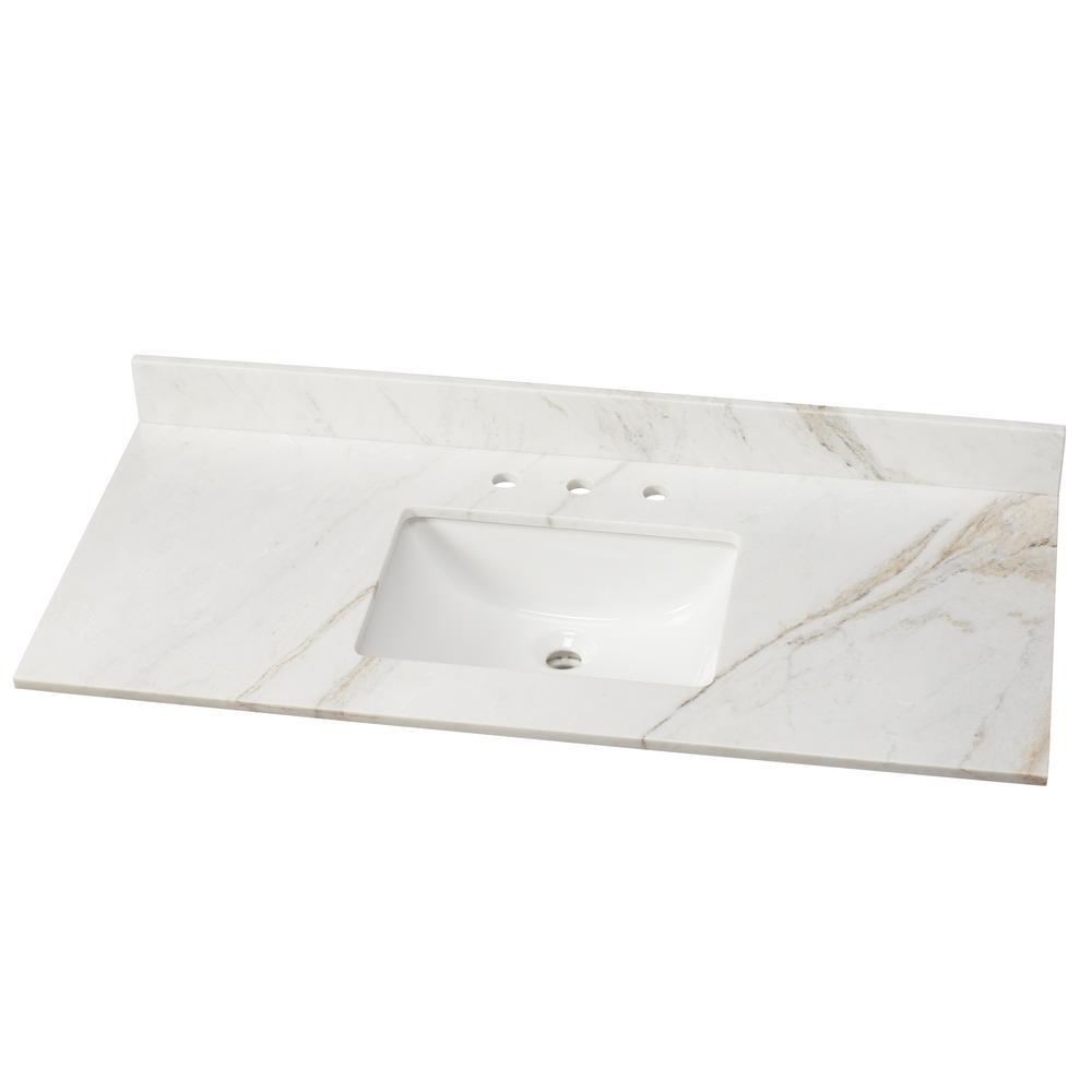 25 in. W Marble Single Sink Vanity Top in Arabescato Venato with White Sink - Super Arbor