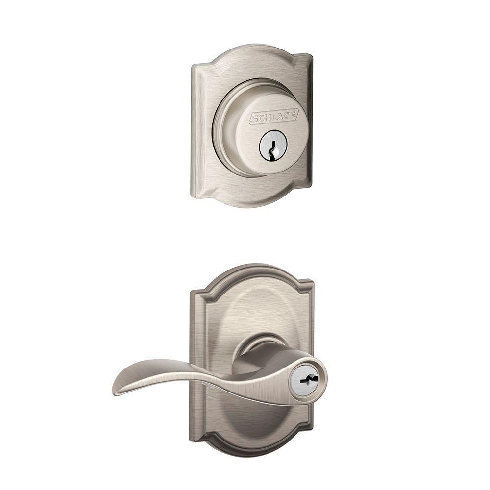 Camelot Aged Bronze Single Cylinder Deadbolt with Accent Entry Door Lever Combo Pack - Super Arbor