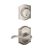 Camelot Aged Bronze Single Cylinder Deadbolt with Accent Entry Door Lever Combo Pack - Super Arbor