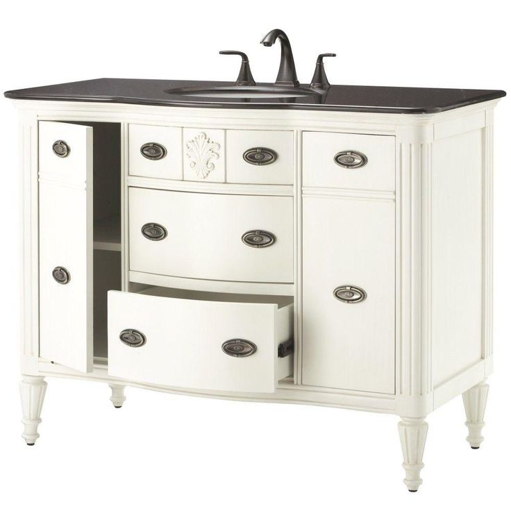 Wellington 44 in. W x 22 in. D Bath Vanity in Ivory with Granite Vanity Top in Black with White Sink