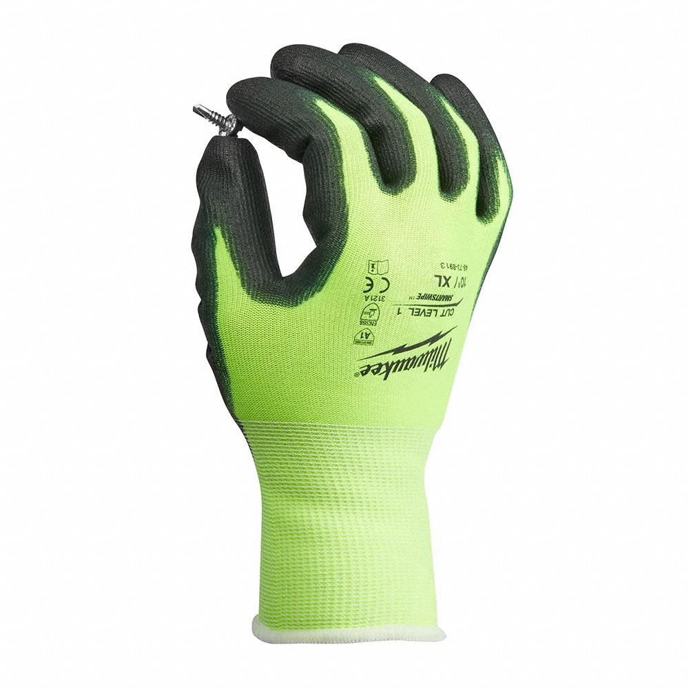 MILWAUKEE Polyurethane Palm Dipped Work Gloves, ANSI Abrasion Level 3