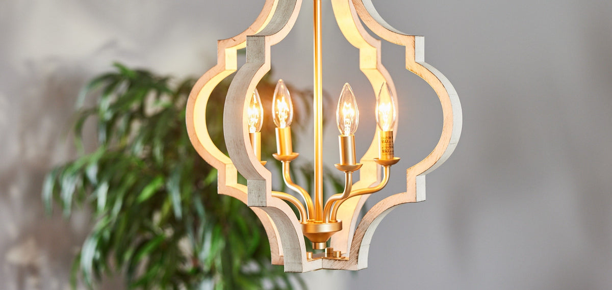 Progress Lighting Teigen 4-Light Antique White and Vintage Gold Transitional Geometric Medium Hanging Pendant Light