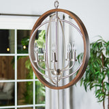 Progress Lighting Fairwood 5-Light Teak Wood and Satin Nickel Transitional Globe Medium Hanging Pendant Light