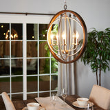 Progress Lighting Fairwood 5-Light Teak Wood and Satin Nickel Transitional Globe Medium Hanging Pendant Light