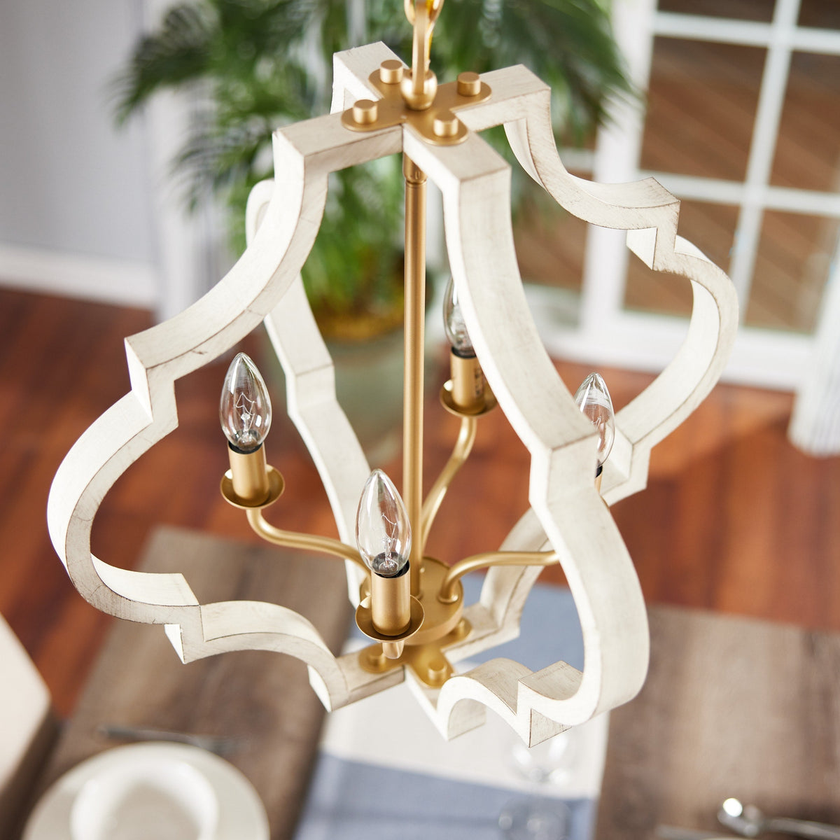Progress Lighting Teigen 4-Light Antique White and Vintage Gold Transitional Geometric Medium Hanging Pendant Light
