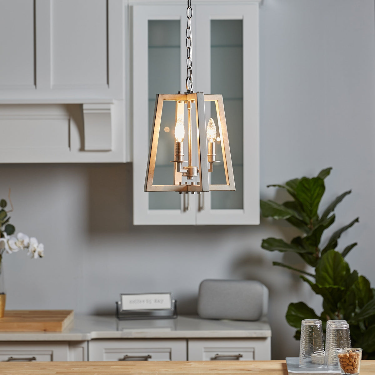 Progress Lighting Forrester 3-Light Antique White and Galvanized Farmhouse Lantern Medium Hanging Pendant Light