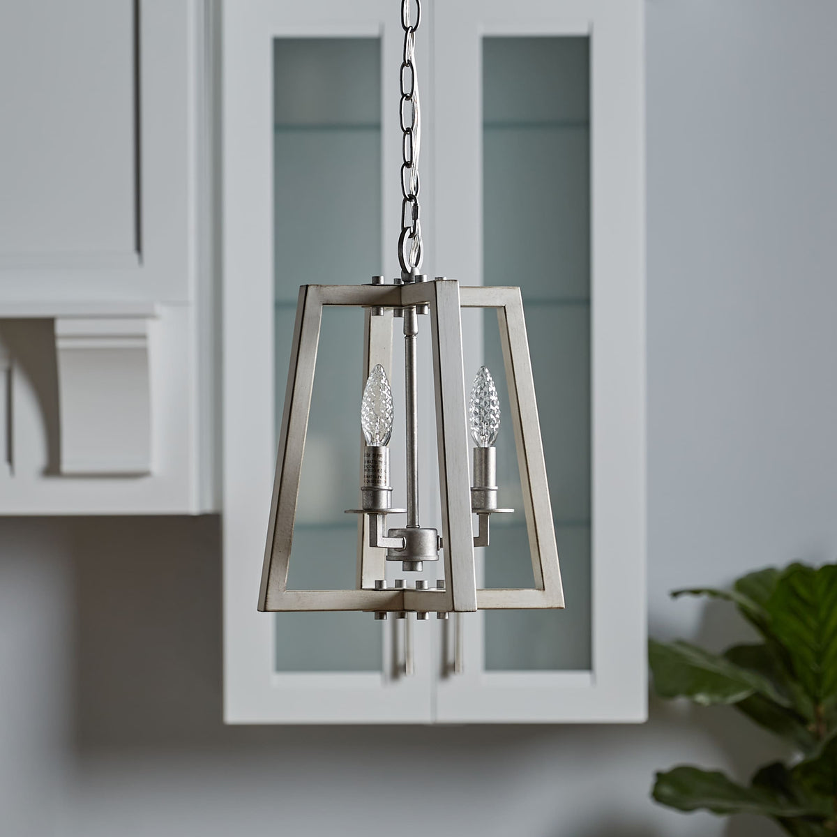 Progress Lighting Forrester 3-Light Antique White and Galvanized Farmhouse Lantern Medium Hanging Pendant Light