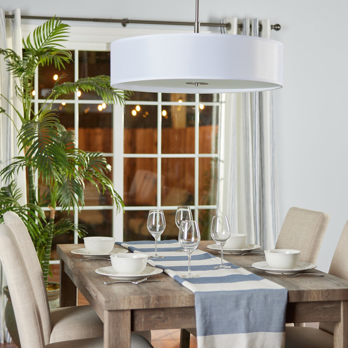 Kichler 5-Light Brushed Nickel Modern/Contemporary Etched Glass Drum Medium Hanging Pendant Light