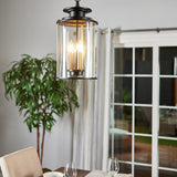Progress Lighting Squire 3-Light Black Traditional Clear Glass Lantern Mini Indoor/Outdoor Hanging Pendant Light
