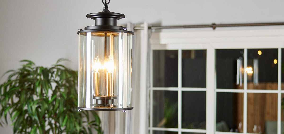 Progress Lighting Squire 3-Light Black Traditional Clear Glass Lantern Mini Indoor/Outdoor Hanging Pendant Light