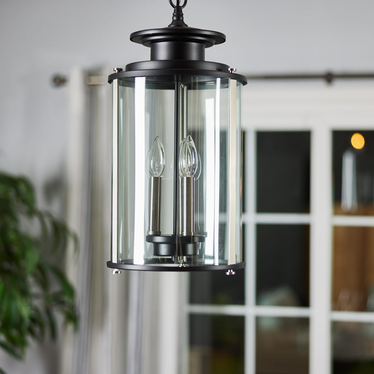 Progress Lighting Squire 3-Light Black Traditional Clear Glass Lantern Mini Indoor/Outdoor Hanging Pendant Light