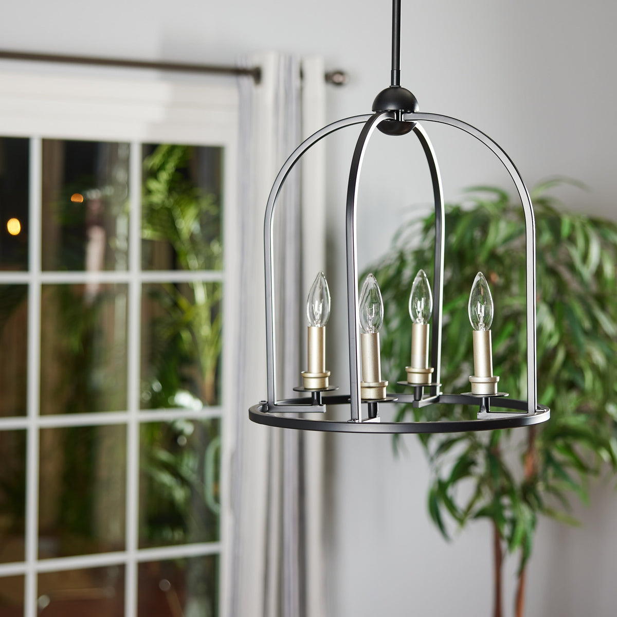 Progress Lighting Seneca 4-Light Matte Black Farmhouse Lantern Medium Hanging Pendant Light