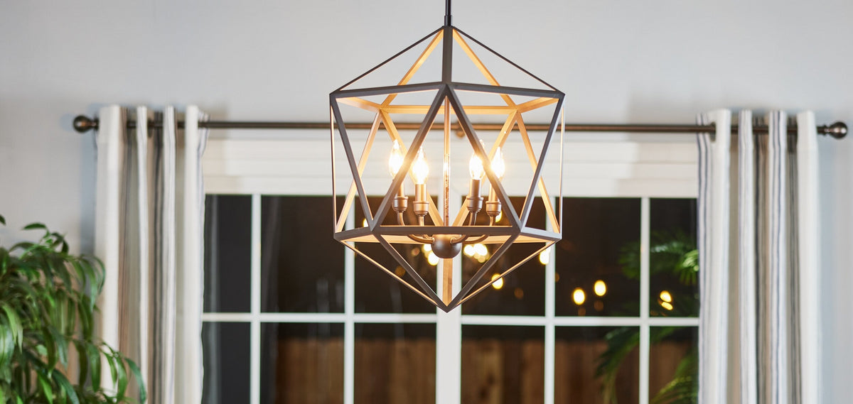 Quoizel Liberty Park Bronze Industrial Geometric 4-Light Pendant Light, 18-in W x 22-in H