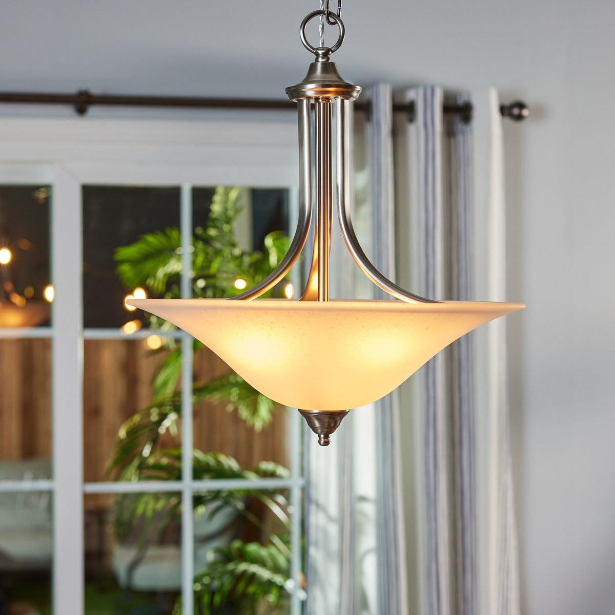 Kichler Dover 3-Light Brushed Nickel Transitional Seeded Glass Bowl Medium Hanging Single