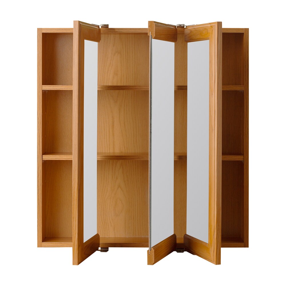 Project Source 24.25-in x 24-in Surface Mount Oak Mirrored Medicine Cabinet