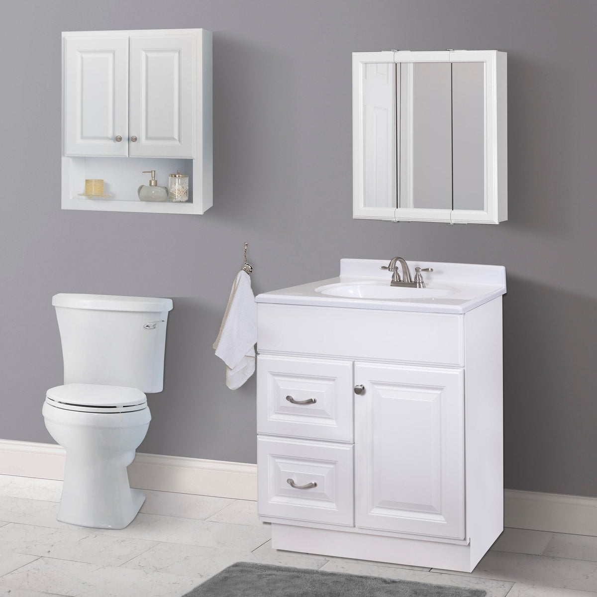 Project Source 24.25-in x 24-in Surface Mount White Mirrored Medicine Cabinet