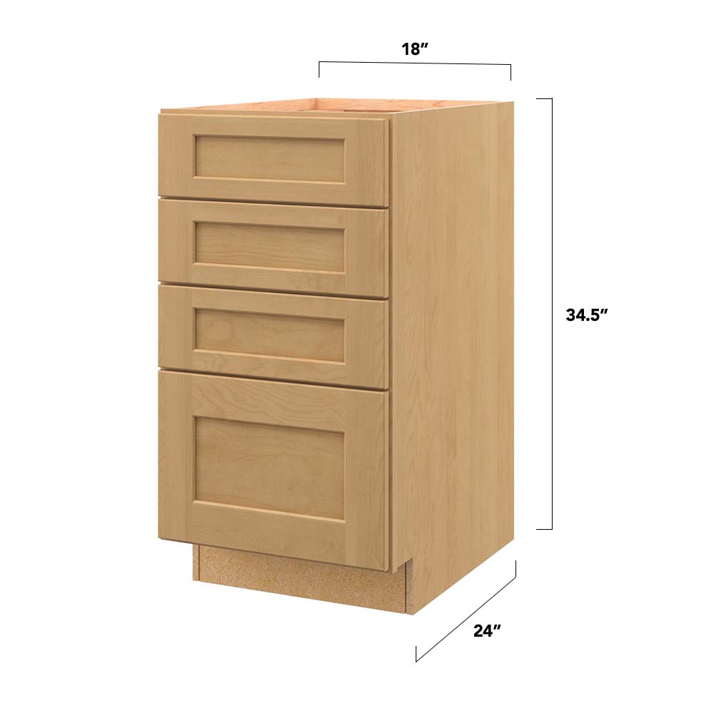 allen + roth Innsbrook 18-in W x 34.5-in H x 24-in D Rye 4-Drawer Base Fully Assembled Cabinet (Flat Panel Style)