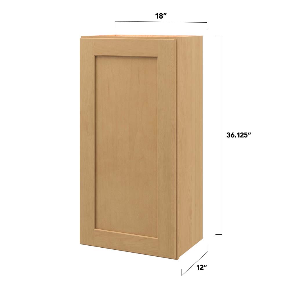 allen + roth Innsbrook 18-in W x 36.125-in H x 12-in D Rye Wall Fully Assembled Cabinet (Flat Panel Shaker Door Style)