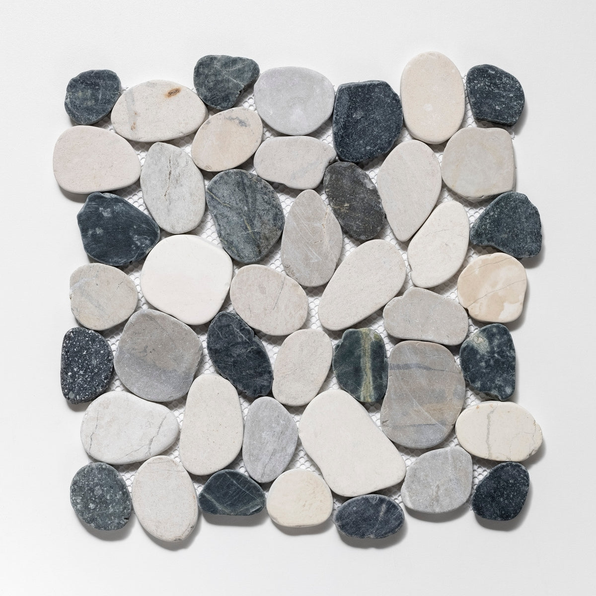 CRUZ BAY STUDIO Sliced Pebble Grey/Black/White 12-in x 12-in Honed Natural stone Quartz Pebble Mosaic Floor and Wall Tile product image