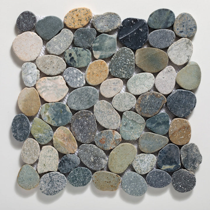 CRUZ BAY STUDIO Sliced Pebble Grey Blend 12-in x 12-in Honed Natural stone Quartz Pebble Mosaic Floor and Wall Tile product image