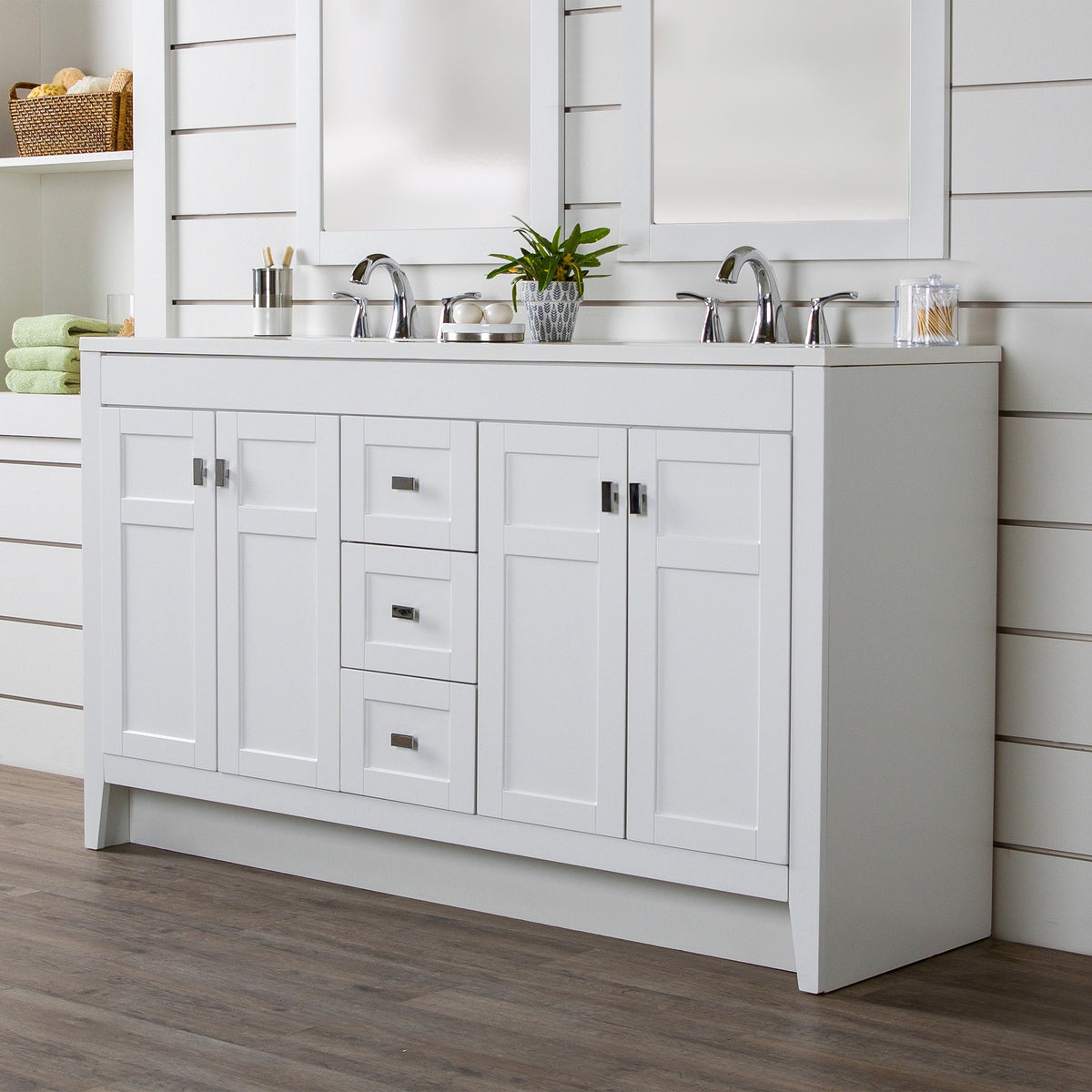 Diamond NOW Brenton 60-in White Double Sink Bathroom Vanity with White Cultured Marble Top