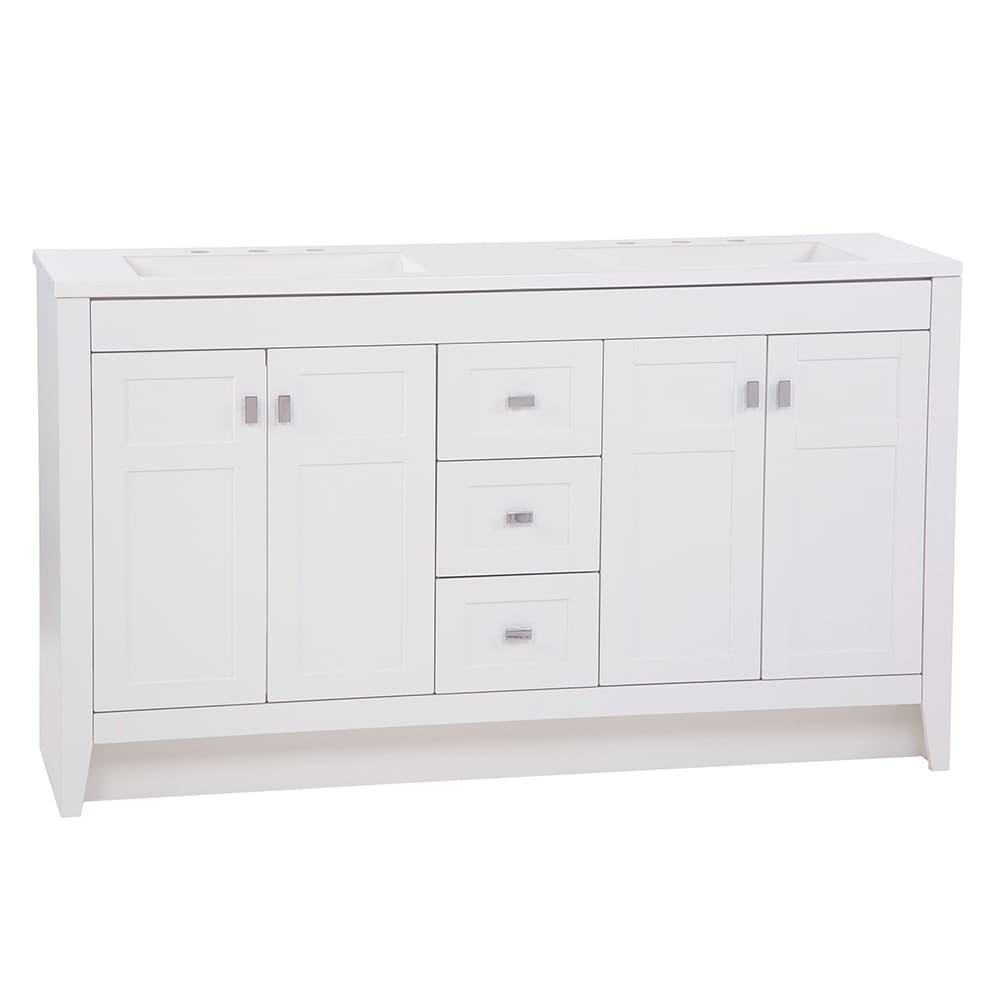 Diamond NOW Brenton 60-in White Double Sink Bathroom Vanity with White Cultured Marble Top