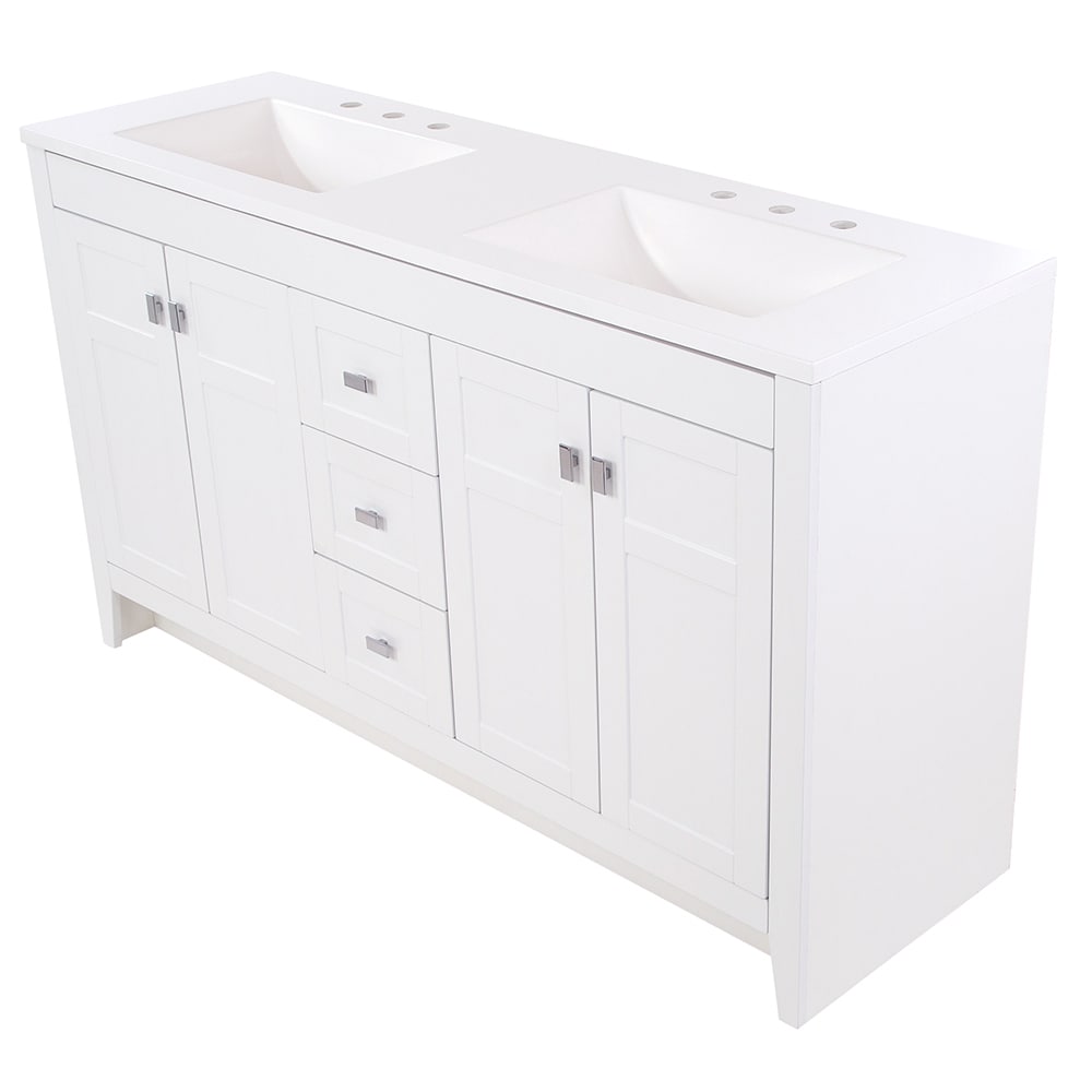 Diamond NOW Brenton 60-in White Double Sink Bathroom Vanity with White Cultured Marble Top